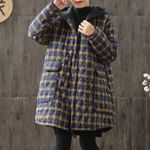 Winter Retro Loose Thick Quilted Cotton Cloth Large Size Cotton-Padded Clothes Women's Cotton Linen Plaid with Middle Long Coat 2024 - buy cheap