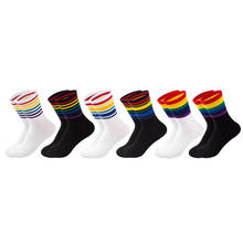 Meias femininas listradas de arco-íris, meias com estampa colorida, moda outono inverno, casual, lgbt, 1 par 2024 - compre barato