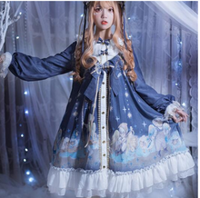 Japonês doce lolita vestido retro laço bowknot o-neck bonito impressão de cintura alta vestido vitoriano kawaii menina gothic lolita op cos 2024 - compre barato