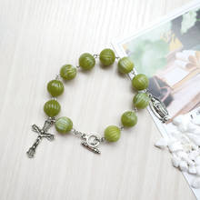 QIGO Catholic Jewelry Big Acrylic Beads Rosary Cross Bracelet Religious Jewelry 2024 - buy cheap