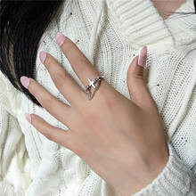 Anéis com pingentes de prata femininos, anéis clássicos com cruz de dedos para mulheres, acessórios pretos banhados a prata 2024 - compre barato