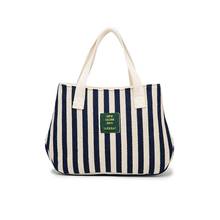 Large Pocket Striped Casual Tote Women's Handbag Shoulder Handbags Canvas Leather Capacity Bags For Women Bolsas Sac KL1103 2024 - buy cheap