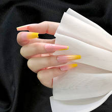 Yellow Gradient Long Ballet False Nail Tips Sharp Fake Nails With Glue Detachable Press on Nail DIY French Nail Art Decoration 2024 - buy cheap