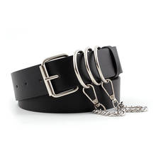 Cinturón de cuero con anillo y cadena para mujer, hebilla cuadrada, color blanco y negro, a la moda, para pantalones vaqueros, Z20 2024 - compra barato
