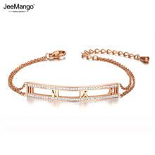 JeeMango Trendy Stainless Steel Roman Characters Charm Bracelets For Women Girls Vintage CZ Crystal Chain Link Bracelet JB20049 2024 - buy cheap