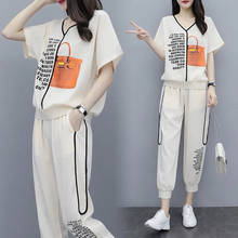 Summer Printing Sleeve T-shirts+pants Two-piece Woman Suits 2021 Fashion Casual Western Style Loose And Thin Stitching Tracksuit 2024 - buy cheap