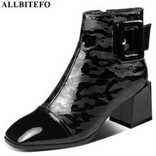 ALLBITEFO hot sale genuine leather Belt buckle women boots Autumn Winter ankle boots Elegant Pure color fashion girls boots 2024 - buy cheap