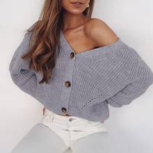 Chic Women Open Front Buttons Cardigan Long Sleeve Solid Color Knitted Sweate Puff Sleeve Deep V Neck Buttons Design Sweater Jum 2024 - buy cheap