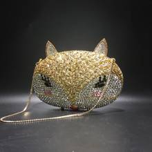 XIYUAN-Bolso de mano con forma de zorro para mujer, bolsa de mano con diamantes de imitación, con huecos, de metal y cristal, hecho a mano 2024 - compra barato