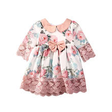 Criança do bebê menina vestido floral moda laço bowknot costura tutu vestido festa de aniversário vestidos de princesa para crianças meninas 6m-5t 2024 - compre barato