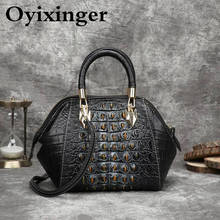 OYIXINGER-Bolso Retro de piel auténtica para mujer, bolsa con asa superior, de lujo, con pintura a mano, de cocodrilo 2024 - compra barato