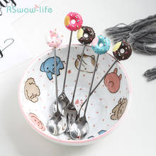 2PCS Japanese Cartoon Stirring Doughnut Stainless Steel Spoon Creative Fruit Fork Dessert Coffee Ice Cream Tableware Supplies 2024 - buy cheap