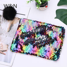 Reversible Sequin Hairball Pencil Case For Girls School Supplies  Stationery Big Pencil Box Multicolor Pencilcase Makeup Bag 2024 - buy cheap