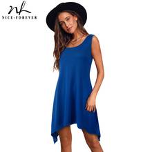 Nice-forever Casual Pure Color with irregular hem Dresses Loose Women Shift Summer Dress 413 2024 - buy cheap