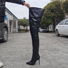 Paris stiletto feminino de couro agulha alta, botas de dança, bico ponta fina, sexy, para mulheres de salto alto, sapato na moda 2024 - compre barato