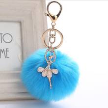 ballerina keychain Dancing Girl Pompoms Rabbit Fur Keychains for Women Cartoon Pom Pom Key Chains Keyrings Bag Pendant 2024 - buy cheap