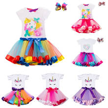Платье детское для девочек на день рождения, Радужный Единорог, От 2 до 6 лет, повседневная одежда, летняя одежда 2024 - купить недорого