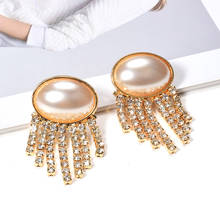 ZA-Pendientes colgantes de perlas para mujer, aretes de alta calidad con cadena de cristal y borlas, Bisutería 2024 - compra barato