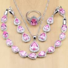 Silver 925 Bridal Jewelry Pink Cubic Zirconia Jewelry Sets Women Wedding Long Earrings/Pendant/Necklace/Ring/Bracelet 2024 - buy cheap