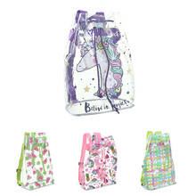 Прозрачный рюкзак с единорогом из ПВХ для девочек, детская школьная сумка ярких цветов, двойная сумка на плечо, Сумка для колледжа, женская летняя сумка 2024 - купить недорого