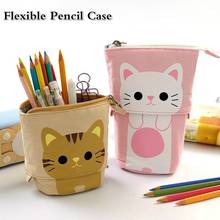Cute Cat Flexible Pencil Case Canvas Pencil Bag Pen Holder School Supplies Stationery 2024 - buy cheap