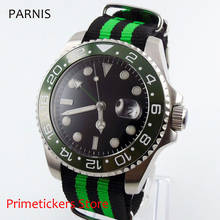 Green ceramic bezel 40mm PARNIS black dial sapphire glass black GMT automatic mens watch nylon strap 2024 - buy cheap