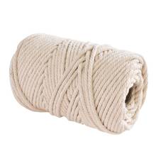 Corda de algodão durável para macrame, 4mm x 100m, branco bege e natural, corda trançada de algodão, acessórios têxteis para casa diy, artesanato 2024 - compre barato