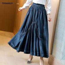 TIYIHAILEY Free Shipping New Fashion Long Maxi Denim Jeans Skirts For Women S-XL Spring Autumn Elastic High Waist Big Hem Skirts 2024 - buy cheap