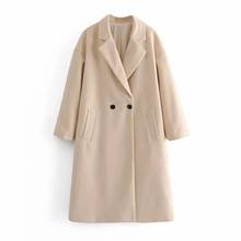 New Women Woollen Overcoat Women's Mid Length Over Knee Autumn Winter Suit collar Woollen Apricot Loose  Oversize Coat 2024 - buy cheap