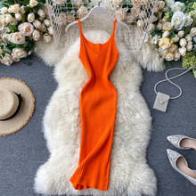 Women Sexy Knit Dress New 2020 Summer V Neck Spaghetti Strap Solid Slim Bodycon Dress Ladies Fashoin Club Party Long Robe Mujer 2024 - buy cheap