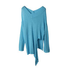Suéter de punto de manga larga para mujer, ropa Sexy holgada con cuello en V, Irregular, Color sólido, otoño 2024 - compra barato
