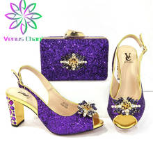 Conjunto de zapatos y bolso de estilo italiano para mujer, conjunto africano de moda con cristal mixto, Color morado, para fiesta, 2021 2024 - compra barato