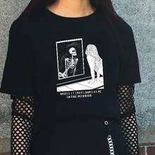 kuakuayu HJN Skeleton In The Mirror Art Drawing T-Shirt Women Grunge Aesthetic Gothic Graphic Tee Fashion Tshirt Hipster 2024 - buy cheap