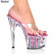 Rncksi-Zapatillas de tacón alto de 15 cm para mujer, zapatos sexys con flores, vestido de temperamento de estrella Noble, zapatilla de cristal transparente para foto 2024 - compra barato