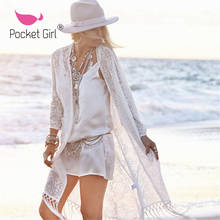 Pocket Girl-vestido playero de punto para chica, túnica larga, Pareos, bikini Sexy, bata de baño, ropa de playa 2020 2024 - compra barato