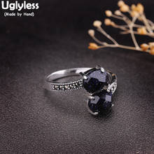 Uglyless-Anillos abiertos con piedras de arena azul facetadas para mujer, de Plata de Ley 925, joyería fina 2024 - compra barato