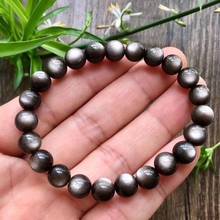 Genuine Natural Silver Obsidian Flash Bracelet Women Men Rare Stretch Round Beads Crystal 10mm 9mm 8mm 7mm AAAAA 2024 - buy cheap