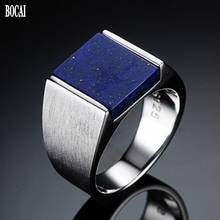 BOCAI Новый 100% чистый S925 серебряное кольцо для мужчин, кольцо, кольцо из нержавеющей стали с инкрустацией натуральный Лазурит кольца для мужчин в Корейском стиле Модные властная 2024 - купить недорого