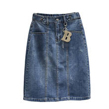 Metal Letter B Denim Skirts Summer 2022 High Waist Jeans Skirts Women Ripped Pencil Skirts Ankle Length 2024 - buy cheap