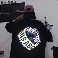 WHOHOLL Short Sleeve Women T-shirt 2021 Summer Hip Hop Reflective Printing Loose T-shirt Black Streetwear Harajuku Women Top 2024 - buy cheap