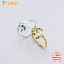 Trustdavis anel de prata esterlina 100% autêntica, suporte de árvore com ramo de prata esterlina 925 para mulheres, joias com abertura de cz ds1864 2024 - compre barato