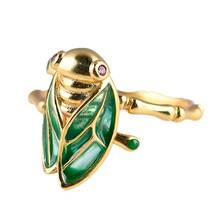BOCAI New real S925 pure silver Chinese style gold-plated bamboo open Woman ring burnt blue cicada ring 2024 - buy cheap