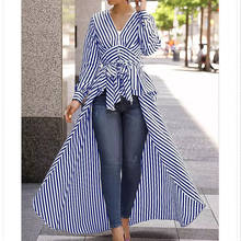 New Striped Shirt Irregular Dress Bikini Cover Up Women Loose Kimono Women Long Sleeve Dress Beachwear Casual Beach Dress 2024 - buy cheap