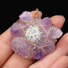 Natural Stone Crystal Pendant Copper Wire Winding Cluster Amethysts Quartz Charms for Jewelry Making DIY Necklace Earring Gift 2024 - buy cheap