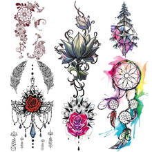 Tatuaje temporal falso de loto 3D para niños y mujeres, atrapasueños de acuarela, tatuajes de pluma de pino, rosa, Henna, flor, encaje corporal para brazo 2024 - compra barato