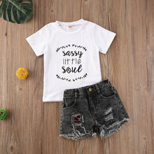1-6Y Kid Baby Girls Clothes Sets Letter Print Short Sleeve T Shirts Tops+Denim Shorts 2pcs 2024 - buy cheap