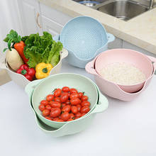 Cesta de drenagem de cozinha multiuso, tigela com dupla camada de rotação, lavagem de vegetais, pia, limpeza, dreno de frutas, cesta de armazenamento