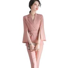 2020 New Pink White Black Women Pant Suit Two Pieces Set Size S-4XL Three Quarter Sleeve Blazer Coat With Pant Set For Girl 2024 - buy cheap