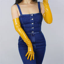 60cm Patent Leather Long Gloves Extra Long Section Emulation Leather Mirror Bright Leather Egg Yolk Ginger Yellow Female PU69 2024 - buy cheap