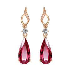 Vintage ruby gemstones diamond dangle drop earrings for women red crystal 18k rose gold color jewelry luxury bague bijoux gift 2024 - buy cheap